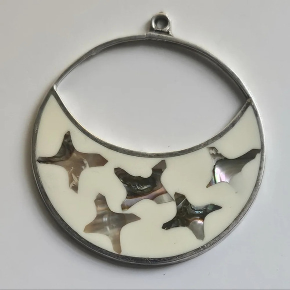 Vintage Alpaca Mexico Abalone Shell stars Silver Pendant - Picture 5 of 11